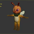 3D Cartoon Bee Character With Yellow Orange Body Striped Antennae And White Wings