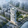 Modern High Rise Office Building With Unique Facade And Greenery In Urban City Skyline Setting