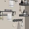 Practical Wall Mounted Bathroom Accessories Including Towel Rack Shelves Towels Toiletries And Hair Dryer