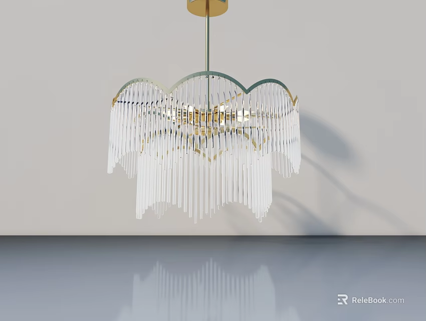 Contemporary Hinged Door Design With Gold Crystal Pendant Lighting Fixture 3d model 
