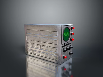Weapon Control Panel With Silver Metal Body Green Display Showing 00 And Red Black Knobs 3d model