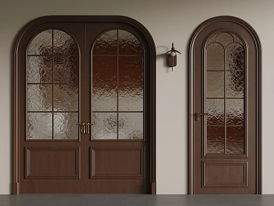 Classic Wooden Doors With Arched Glass Panels Double And Single Design 3d model