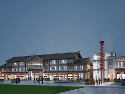 Traditional Commercial Street With Classic Architecture Multi story Buildings And Red Decorative Columns 3d model