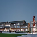 Traditional Commercial Street With Classic Architecture Multi story Buildings And Red Decorative Columns