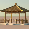 Ancient Chinese Pavilion Traditional Design With Wooden Structure Tiled Roof And Carved Railings