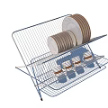 Sturdy Dishware Set With Metal Rack Stacked Plates And Cups