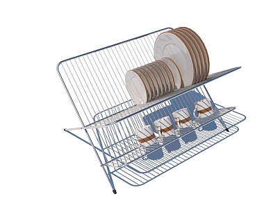 Sturdy Dishware Set With Metal Rack Stacked Plates And Cups 3d model
