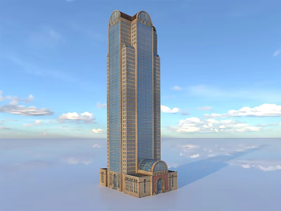 Tall Modern Office Building With Glass Curtain Wall Base Design And Blue Sky Reflection 3d model