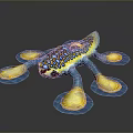 Colorful Blue And Yellow Spotted Octopus Character With Yellow Tipped Tentacles