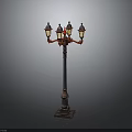 Vintage Street Lamp With Four Lamps Red Arms And Decorative Metal Pole