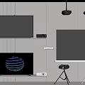 Indoor Projection Monitoring Setup With Multiple Screens And Projectors On Shelves