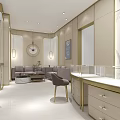 Elegant Jewelry Store Interior With Gray Sofa Display Cabinets And Green Plants