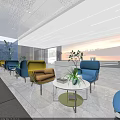 Modern Front Desk Reception Interior Design With Marble Counter Seating And Decorative Wall Art