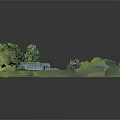 Cartoon Scene Design Featuring Castle Green Meadow Trees And Red Roof Building