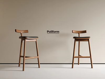 Pollform Wooden Bar Stools With Backrest In Modern Design And Neutral Setting 3d model
