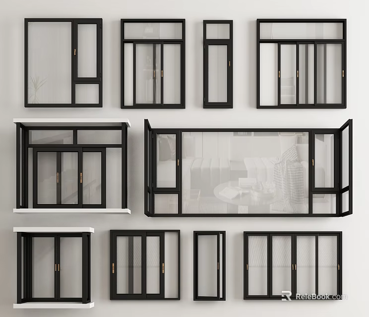 Various Black Framed Window Designs For Modern Home Interiors 3d model