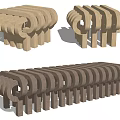 Modern Wooden Stools With Curved Slats And Unique Natural Wood Design