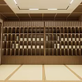 Traditional Shower Sauna Interior With Wooden Lockers And Tatami Flooring