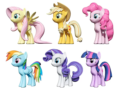 Colorful Pony Dolls Collection With Vibrant Mane Tails And Unique Designs 3d model