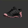 Stylish Black Sports Shoes With Pink Sole And Three Stripes For Daily Use