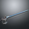 Sharp Metallic Sword With Shiny Blade And Decorative Hilt On Dark Background