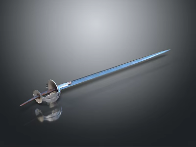 Sharp Metallic Sword With Shiny Blade And Decorative Hilt On Dark Background 3d model