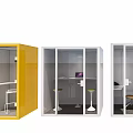 Modern Public Facilities With Transparent Enclosed Work Pods And Seating Tables