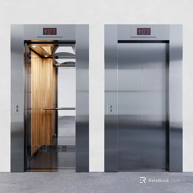 Modern Elevator Design With Wooden Interior Panel And Metal Exterior Features 3d model 