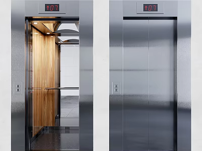 Modern Elevator Design With Wooden Interior Panel And Metal Exterior Features 3d model