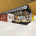 Modern Spacious Restaurant Interior With Wooden Ceiling Hanging Lights And Dining Tables