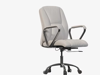 Gray Leather Office Chair With Adjustable Armrests And Rolling Wheels 3d model