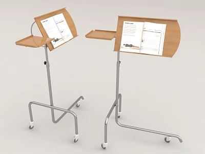 Portable Wooden Reading Desks With Metal Frames And Documents On Wheels 3d model