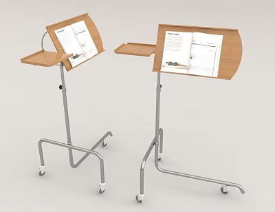 Portable Wooden Reading Desks With Metal Frames And Documents On Wheels 3d model
