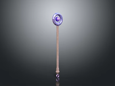 Purple Round Lollipop With Shiny Surface Wooden Stick And Reflective Base 3d model