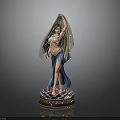 Elegant Female Oriental Dance Statue With Blue Dress And Lotus Base