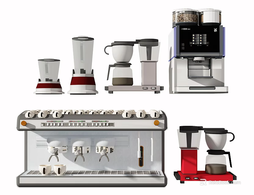 Modern Kitchen Appliances With Coffee Maker Blender Juicer And Food Processor 3d model 