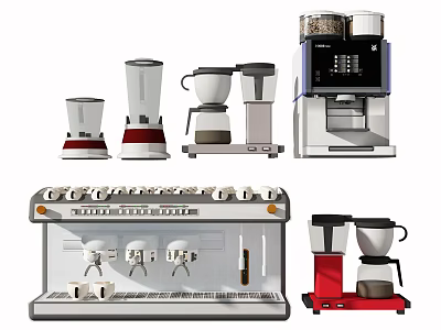 Modern Kitchen Appliances With Coffee Maker Blender Juicer And Food Processor 3d model