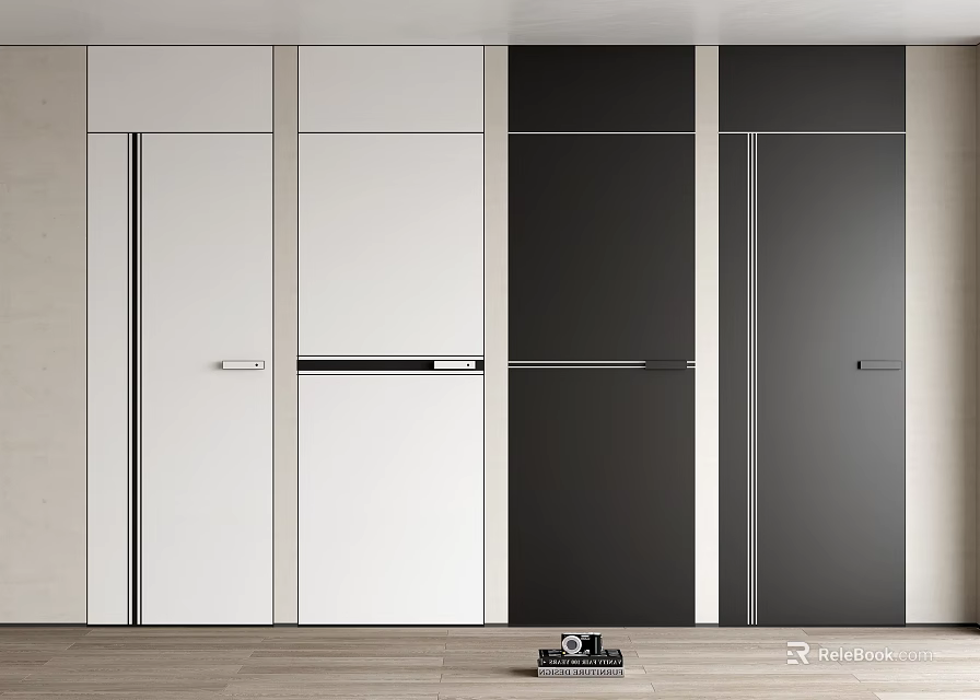 Modern Minimalist Hinged Doors in White and Black for Interior Wardrobe Design 3d model 