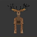 Decorative Polygonal Deer Figurine With Brown Body Black Antlers And Orange Yellow Patterns