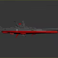 Gray And Red Warship Model With Turret Radar And Military Equipment Design
