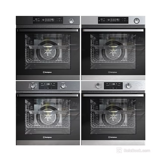 Modern Kitchen Ovens With Stainless Steel Design And Glass Door Panels 3d model 
