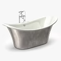 Sleek Freestanding Bathtub With Metallic Finish And Modern Faucet Design Details