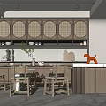 Modern Restaurant Interior Design With Wooden Cabinets Circular Lattice And White Countertop