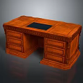 Classic Wooden Office Desk Featuring Brown Finish Black Panel And Ornate Carved Drawers