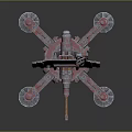 Red Mechanical Vehicle With Cannon Barrel And Four Wheeled Metal Stand Structure