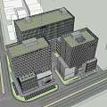 Modern Office Building Complex with Glass Curtain Walls White Exterior and Green Landscaping