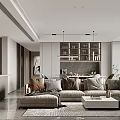Modern Living And Dining Room Interior With Sofa Coffee Table Dining Table And Pendant Lights 3d model
