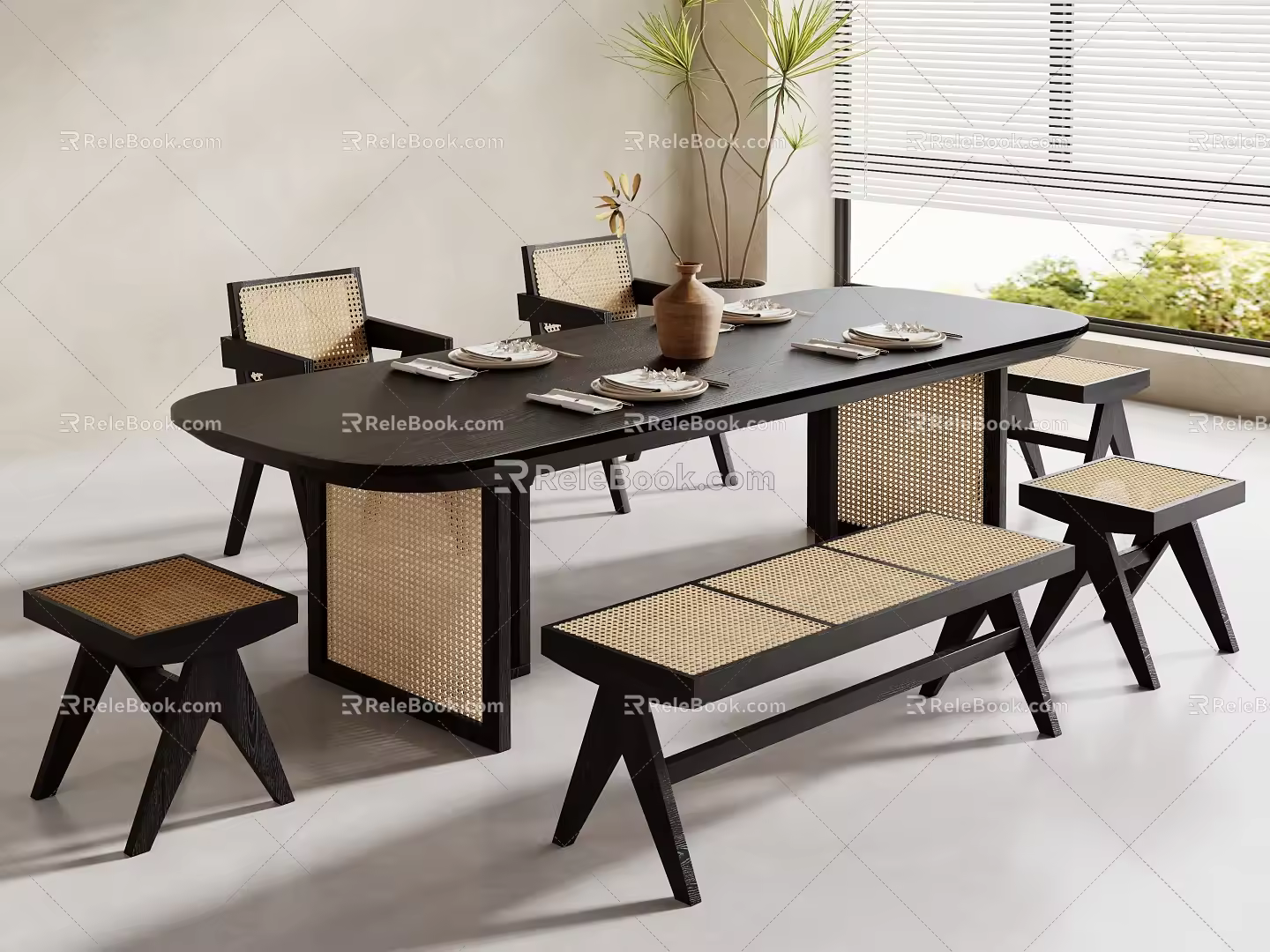 -Ji Feng Tea Table and Chair Combination Tea Table Tea Table Tea Chair Big Board Table Tea Table Reception Table 3d model