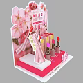 Pink Display Shelf With Cherry Blossom Decoration And Lipsticks Product Display Setup