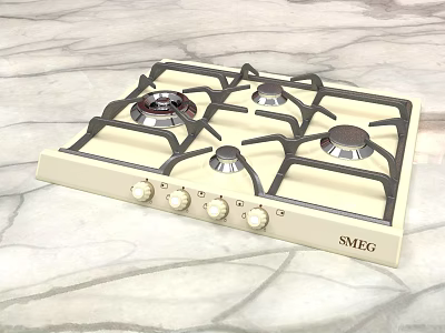 SMEG Cream Colored Gas Hob With Four Burners For Modern Kitchen Marble Countertop 3d model
